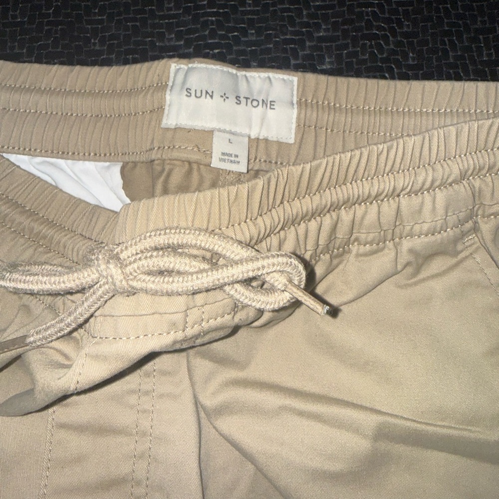 Sun + Stone Beige Drawstring Shorts